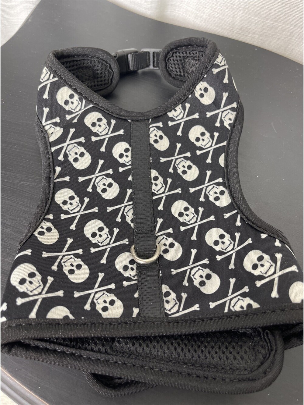 Small Dog Black Skull Harness Halter